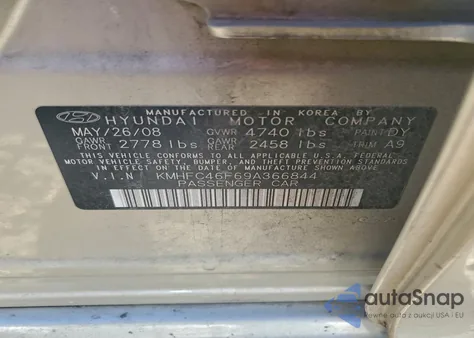 2009 Hyundai Azera Se z USA, uszkodzony, nr VIN KMHFC46F69A366844